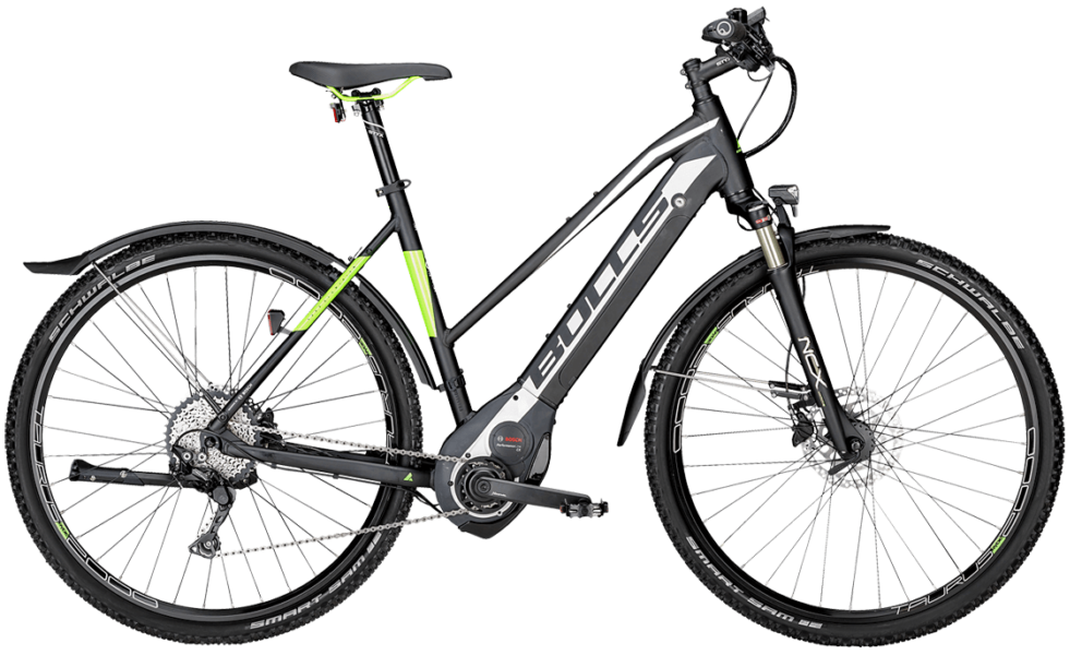 Bulls Cross Rider EVO Grün Da Bulls Pedelec mit Trapezrahmen in schwarz mit Bosc Motor, shimano schaltung und suntour federgabel
