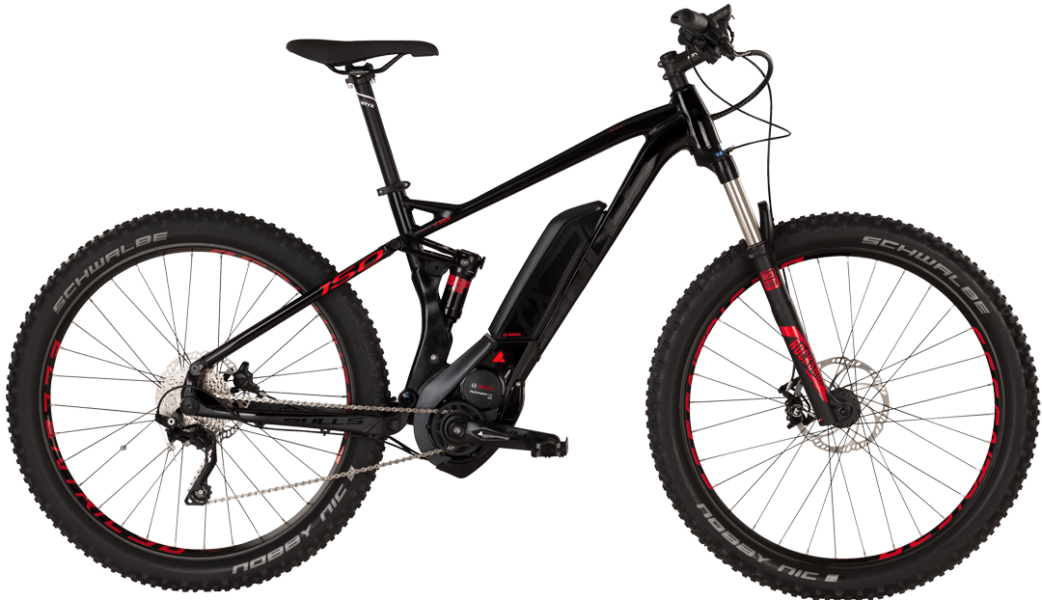 Bulls Six50 E-FS2 Bulls Fully Pedelec in schwarz rot mit bosch motor und shimano kettenschaltung und rockshox federgabel
