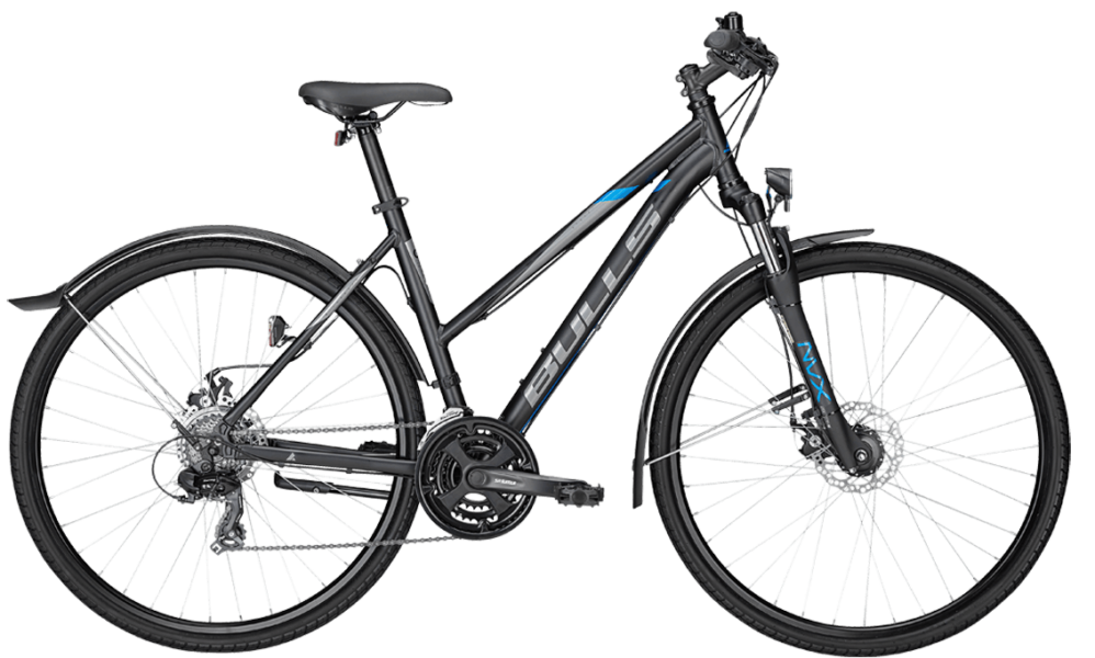 Bulls Wildcross Trapez Schwarz schwarzes Damen Trekkingrad von Bulls mit Shimano Schaltung, Scheibenbremsen und Trapaz Rahmenform