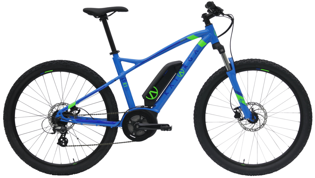 Katarga E LT 1 blaues Elektro Mountainbike mit Bosch System, Federgabel und Scheibenbremsen