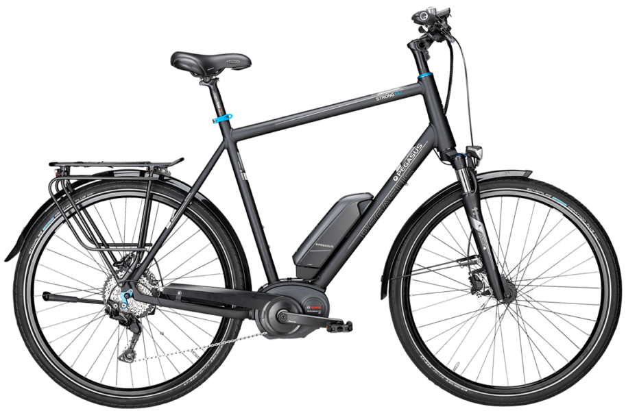Pegasus E10 Strong Pegasus Pedelec in Schwarz in Herrenrahmen mit Bosch Motor, Shimano Scheibenbremsen und Shimano Schaltung mit Schwalbe Marathon Plus Reifen