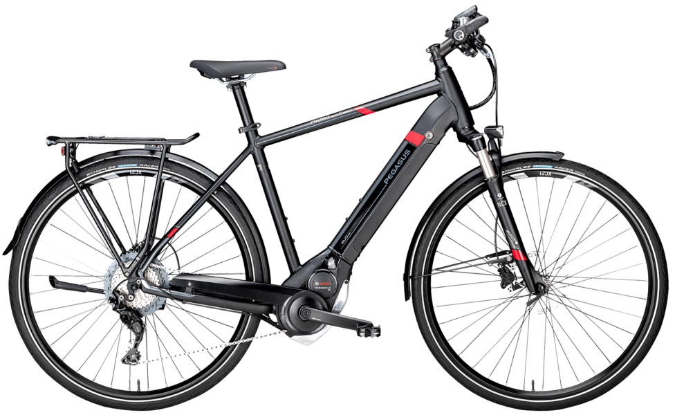 Pegasus Premio E11 He sch Pegasus Pedelec in Schwarz in Herrenrahmen mit Bosch Motor, Shimano Scheibenbremsen und Shimano Schaltung mit Schwalbe Racer Reifen