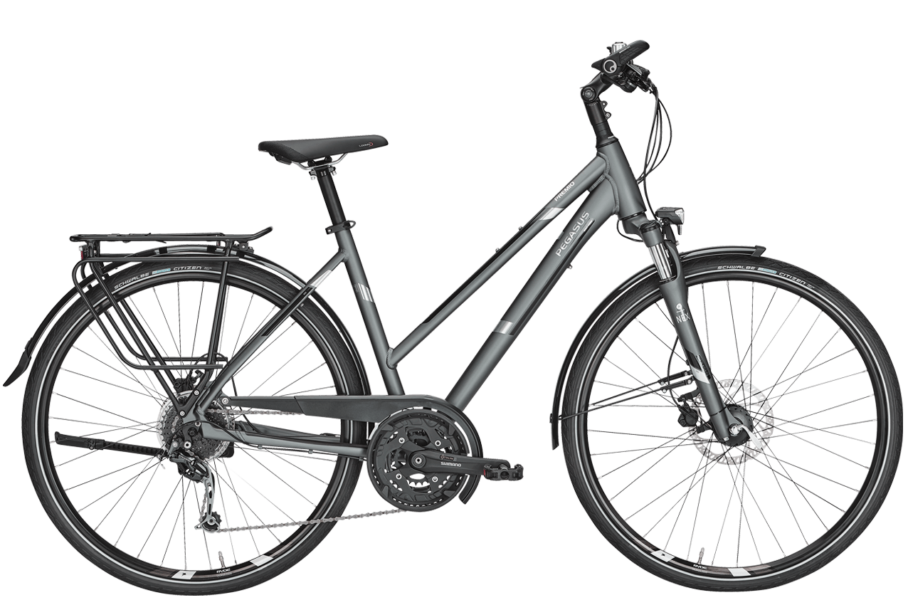 Pegasus Premio Sl Disc Trapez Grau graues Damen Trekkingrad mit Scheibenbremsen, Shimano Nabenschaltung und Trapez Rahmenform
