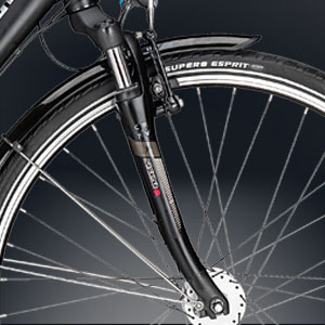 schwarze Fahrrad Federgabel von Suntour