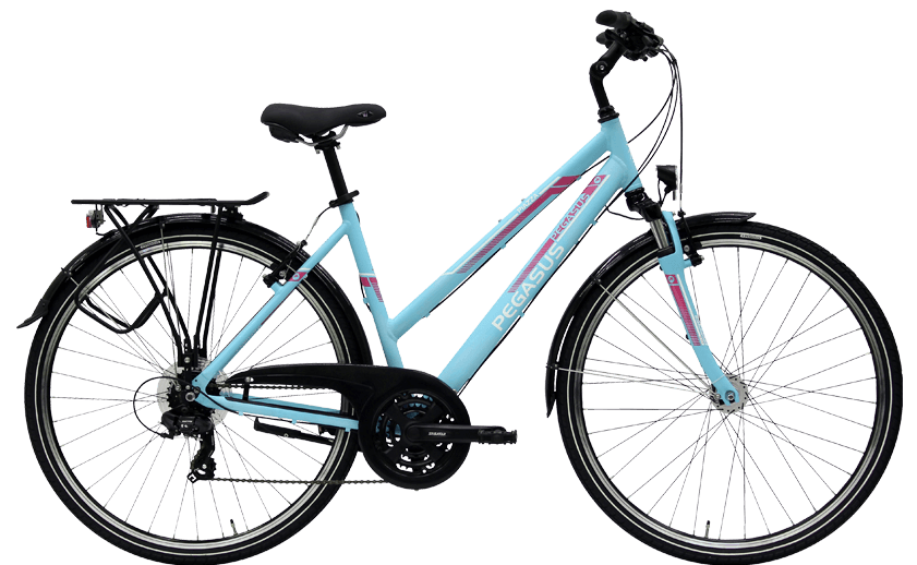 Pegasus Piazza Trapez 21gang blau blaues Damen Trekking Rad von Pegasus mit 21 Gang Shimano Schaltung und Trapezrahmen
