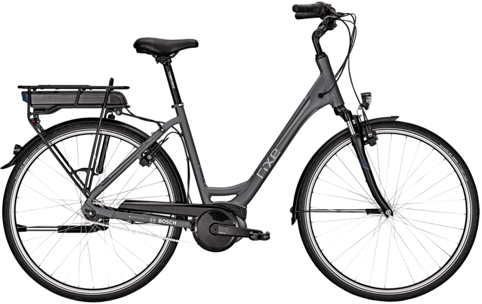 Rixe Bordeuax B7R graues Damen City E Bike mit tiefem Rahmen, Bosch Motor und 7 Gang Shimanoschaltung