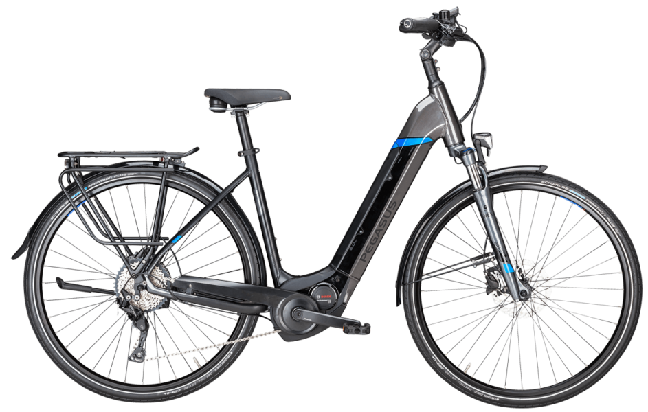 Pegasus Premio E10 EVO Wave Grau Pegasus Pedelec mit bosch Mittelmotor und shimano Schaltung mit Schwalbe reifen